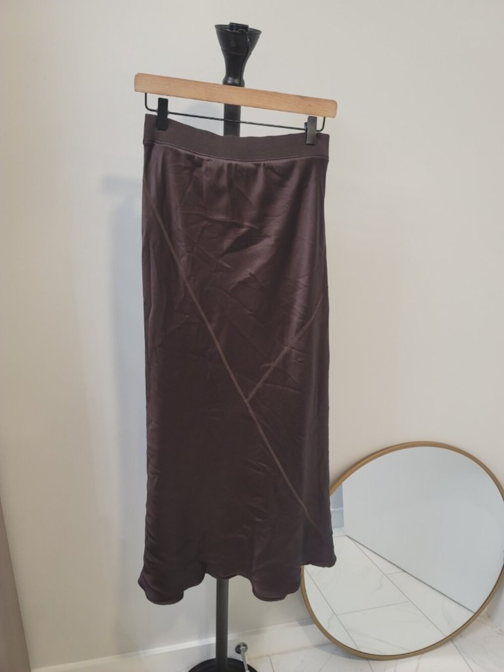 ATM Anthony Thomas Melillo 100% SILK MIDI PULL-ON SKIRT IN Brown sz Small - Picture 2 of 8